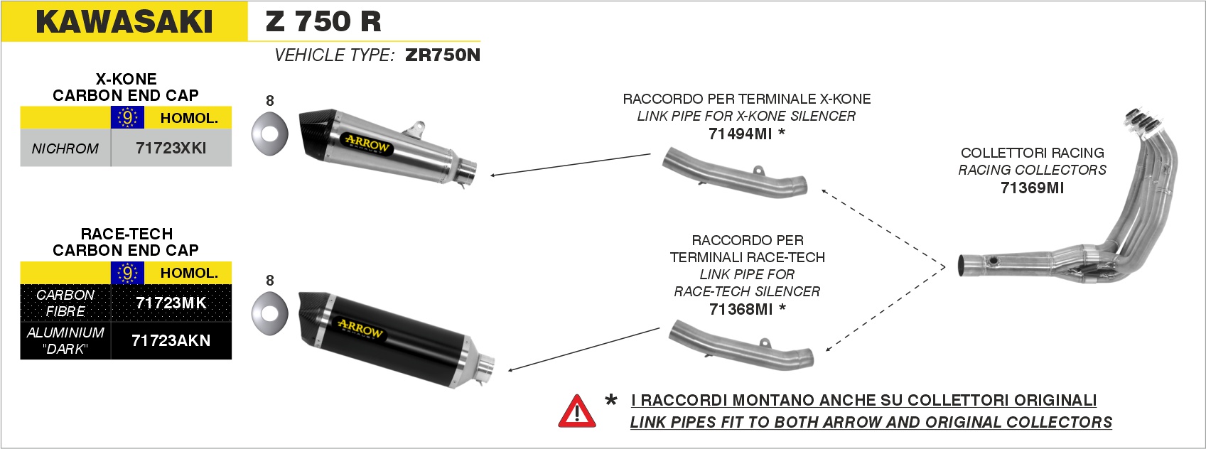 kawasaki z750r 2011 2012 2013 2014 arrow exhaust