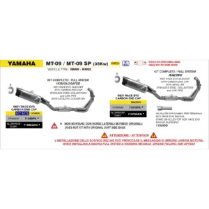 yamaha mt 09 / mt 09 sp 35kw euro 5 2024 2025 arrow exhaust