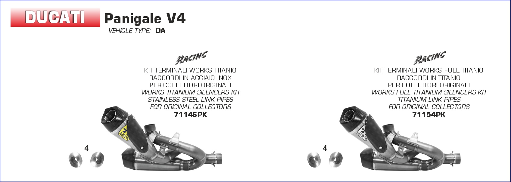 Ducati Panigale V4 2018 2019 2020 2021 2022 2023 2024 Arrow Exhaust