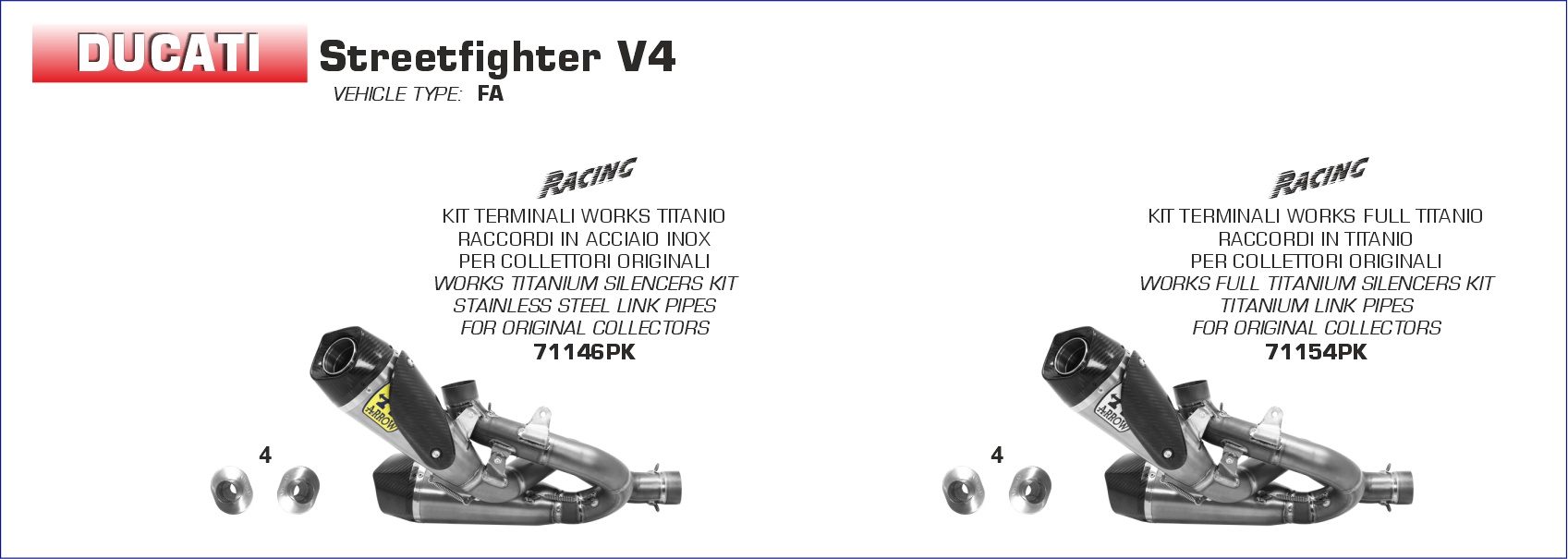 Ducati Streetfighter V4 2020 2021 2022 2023 2024 Arrow Exhaust