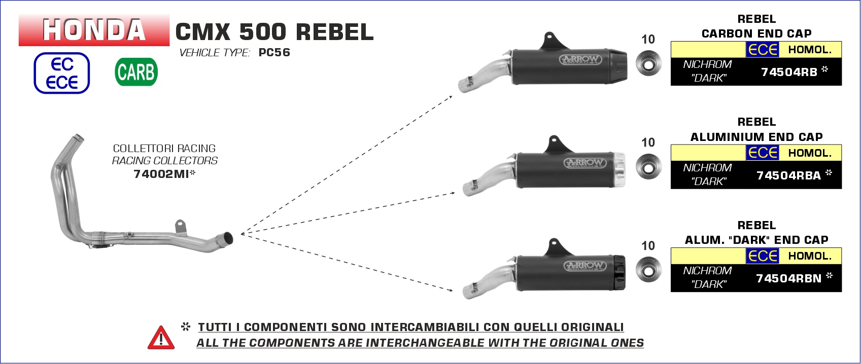 Honda CMX500 Rebel 2017 2018 2019 Arrow Exhaust