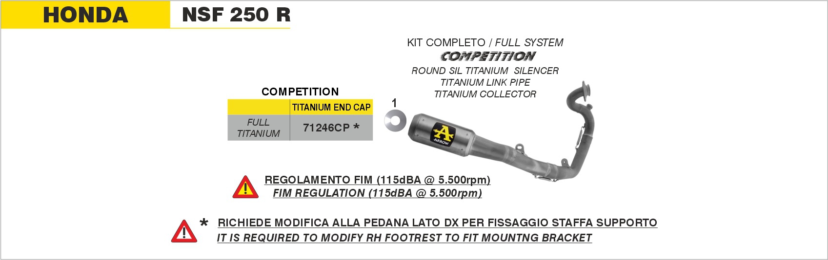Honda NSF 250 R (Race Bike) 2012 2013 2014 2015 2016 2017 2018 2019 2020 2021 2022 2023 2024 2025 Arrow Exhaust