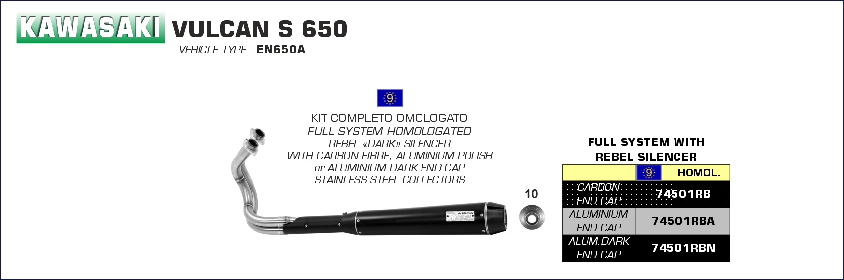 Kawasaki Vulcan S 650 2014 2015 2016 Arrow Exhaust