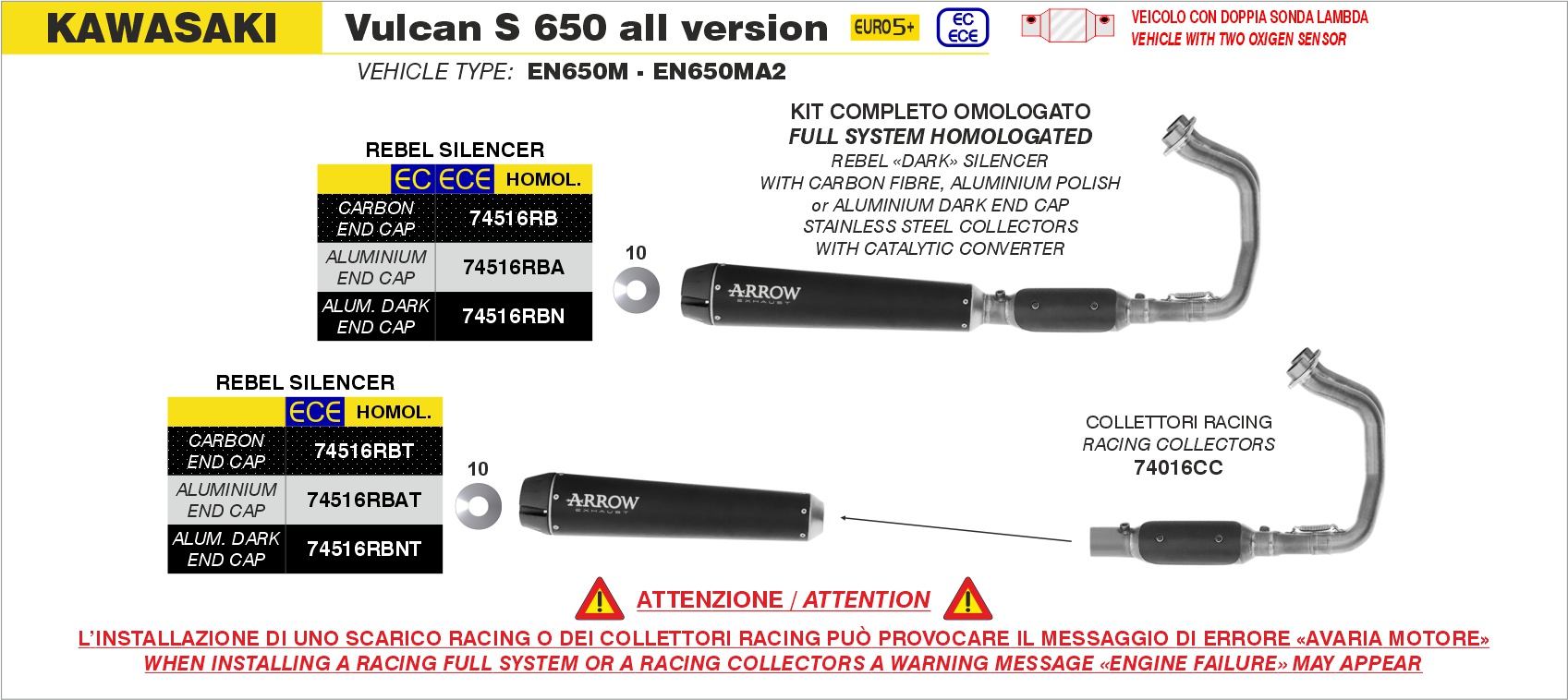 Kawasaki Vulcan S 650 Euro 5 2025 Arrow Exhaust