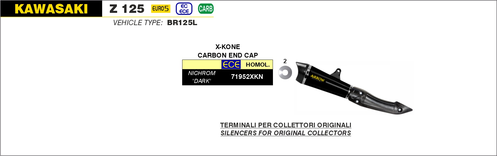 Kawasaki Z125 2021 2022 2023 Arrow Exhaust