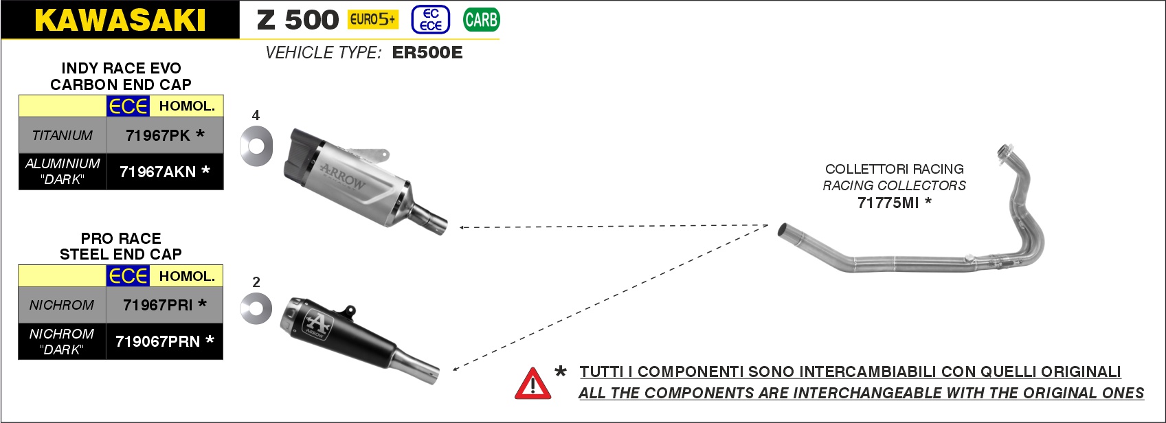 Kawasaki Z 500 2024 2025 Arrow Exhaust