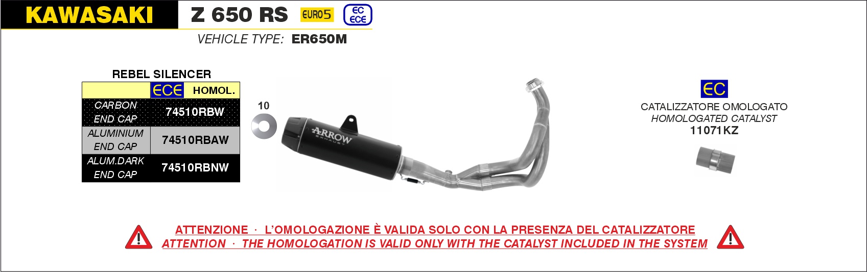 Kawasaki Z 650 RS 2021 2022 2023 2024 Arrow Exhaust
