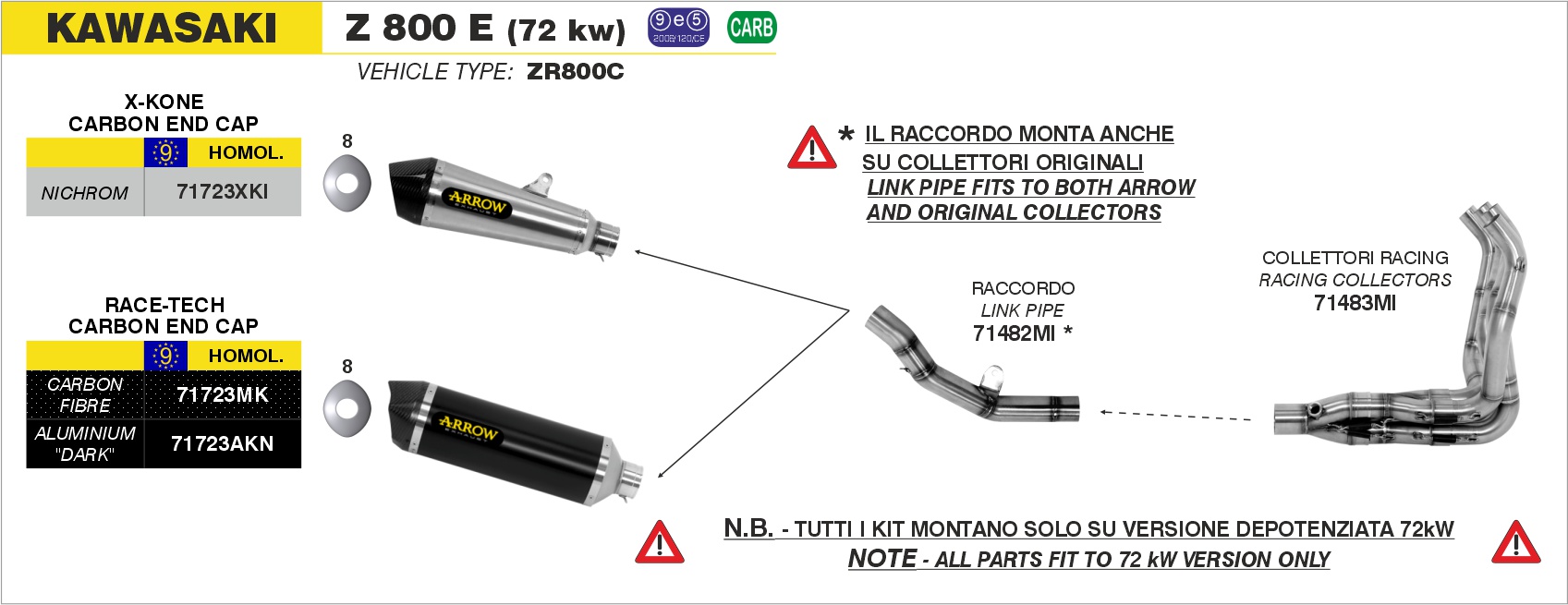 Kawasaki Z800E 2013 2014 2015 2016 Arrow Exhaust