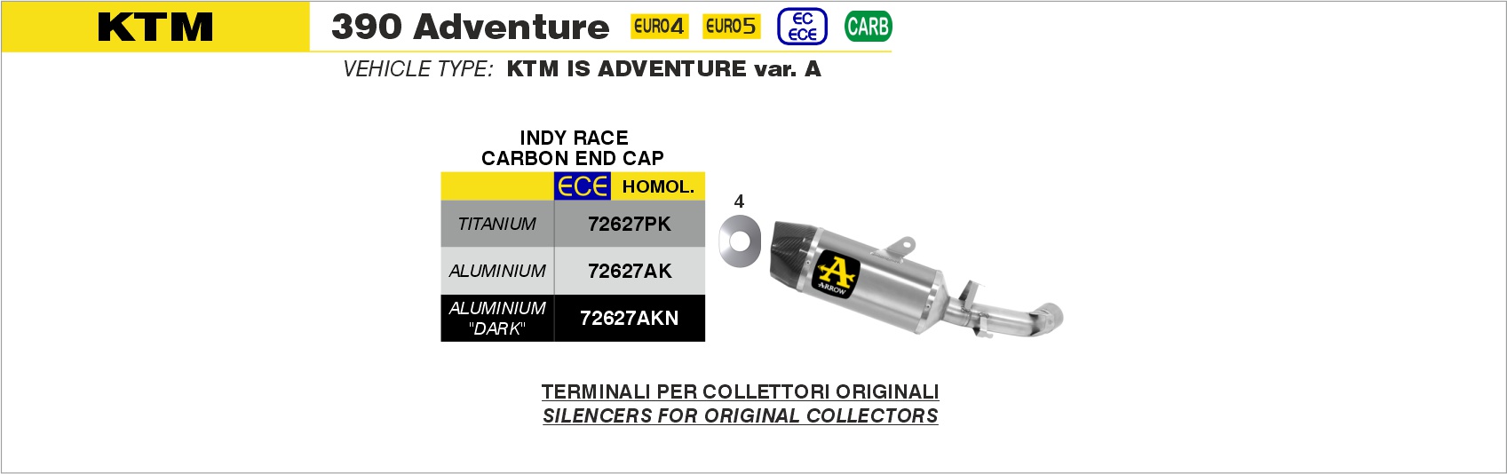 KTM 390 Adventure 2020 2021 2022 2023 Arrow Exhaust