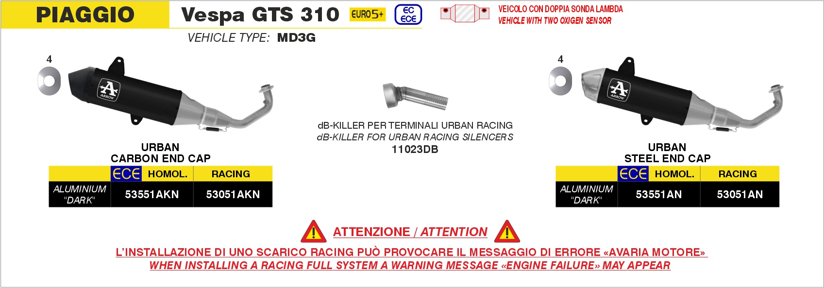 Piaggio Vespa GTS 310 Euro 5 2025 Arrow Exhaust