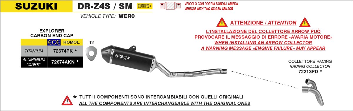 suzuki dr z4s dr z4sm (euro 5+) 2025 2026 arrow exhaust