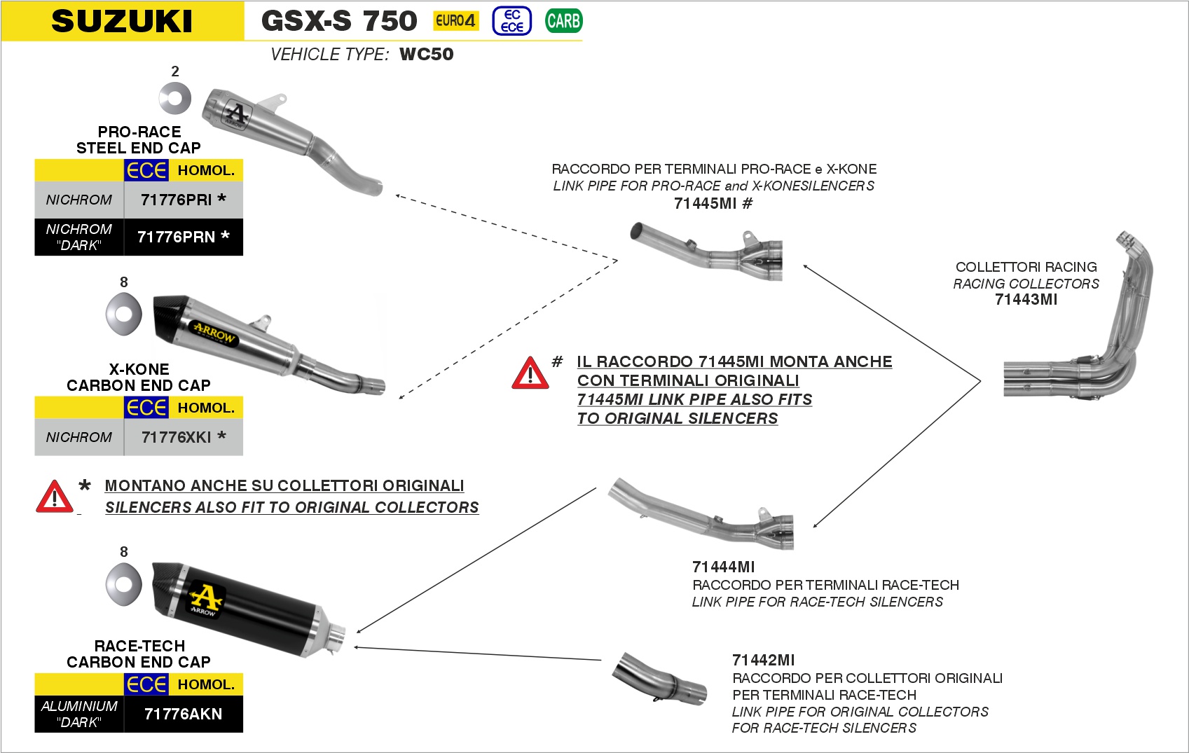 Suzuki GSX-S750 2017 2018 2019 2020 Arrow Exhaust