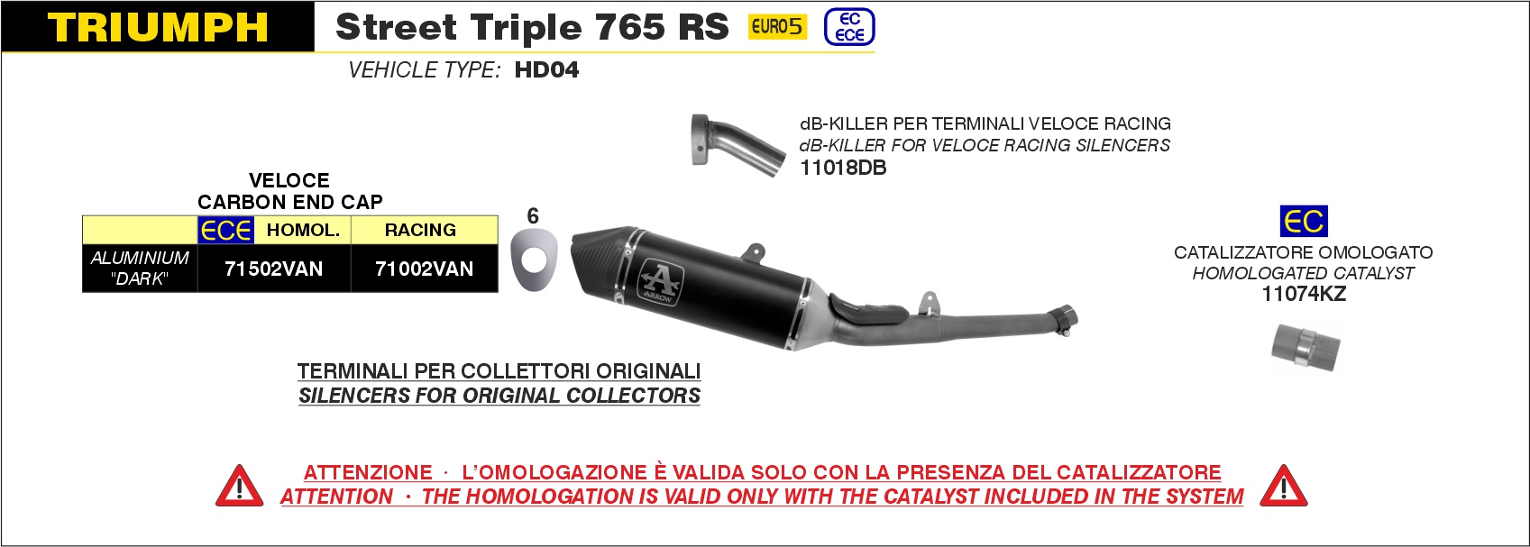 Triumph Street Triple 765 2020 2021 2022 Arrow Exhaust