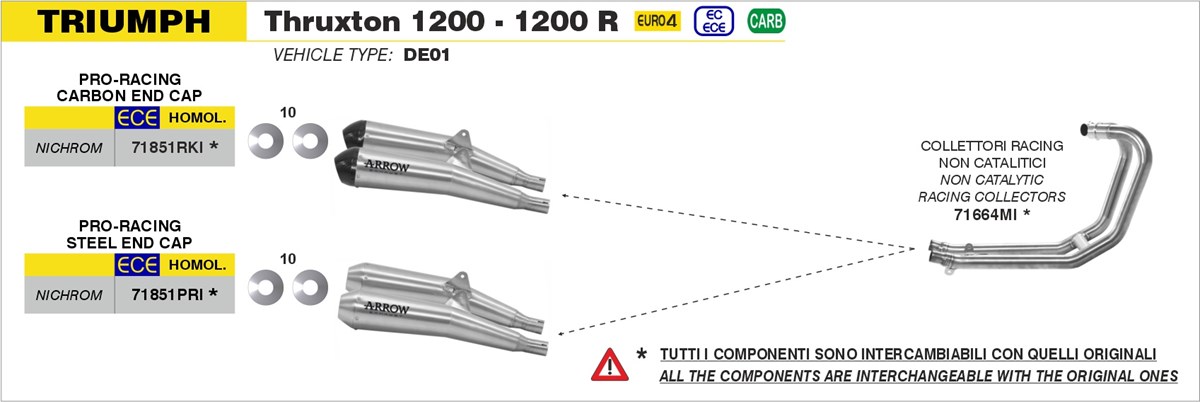Triumph Thruxton 1200 / Thruxton 1200R 2016 2017 2018 2019 2020 Arrow Exhaust