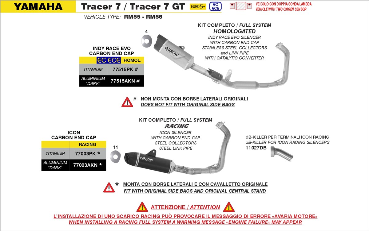 Yamaha Tracer 7/Tracer 7 GT 2025 Euro 5+ Arrow Exhaust