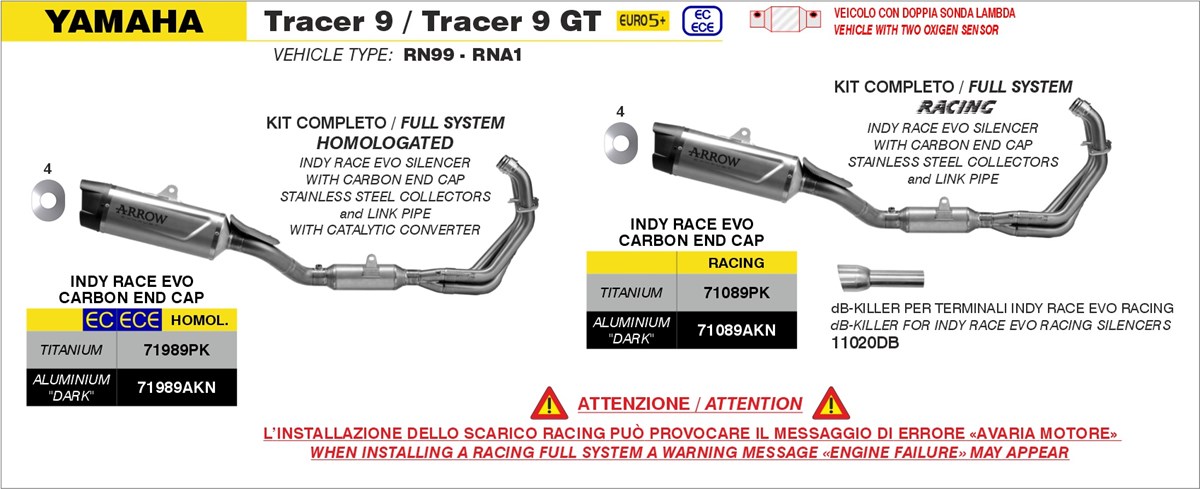 Yamaha Tracer 9 / Tracer 9 GT Euro 5 2025 Arrow Exhaust