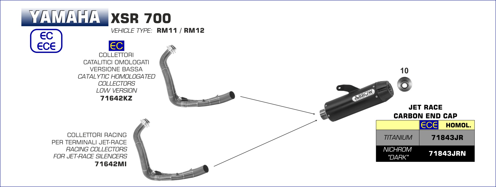 Yamaha XSR700 2016 2017 2018 2019 2020 Arrow Exhaust
