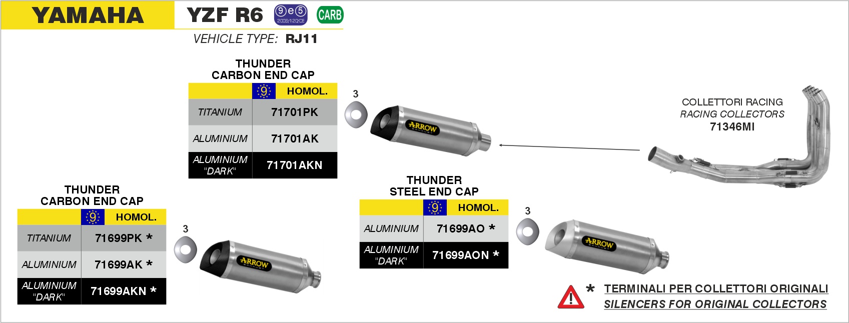 Yamaha YZF-R6 2006 2007 Arrow Exhaust