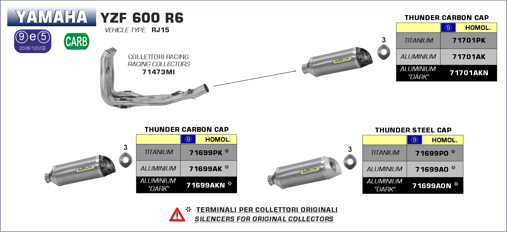 Yamaha YZF-R6 2012 2013 2014 2015 2016 Arrow Exhaust