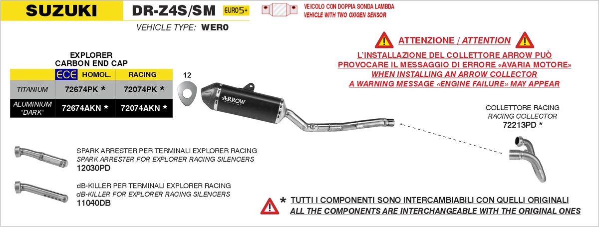 suzuki dr z4s / dr z4sm (euro 5+) 2025 2026 arrow exhaust